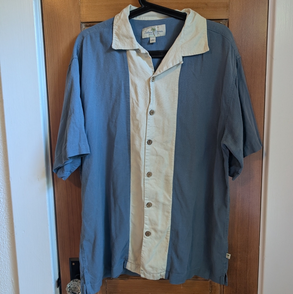 Island Shores Mens L color block silk shirt